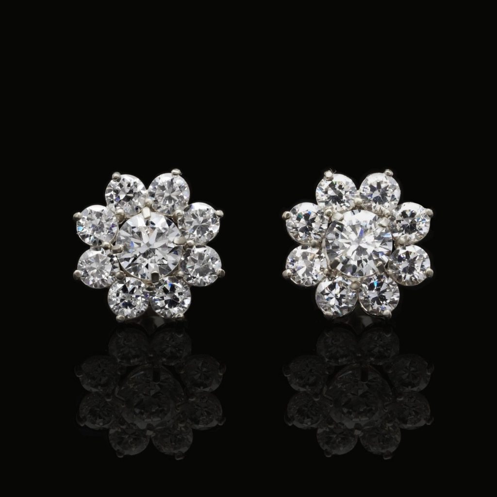 1.5Ct Simulated Round Diamonds 2-in-1 Flower Jacket Stud 14K White Gold Earrings