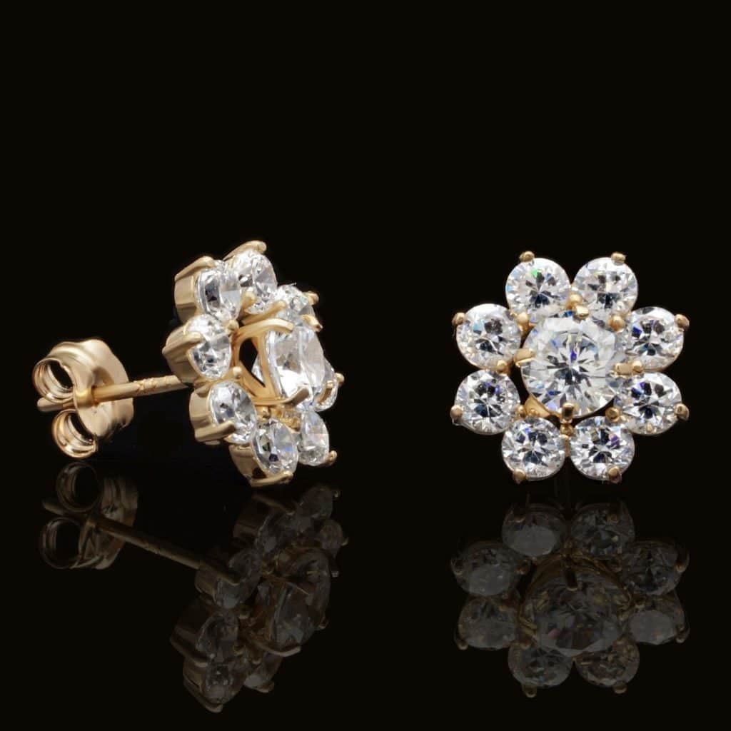 1.5Ct CZ 2 in 1 Flower Jacket Stud Earrings 14K Yellow Gold