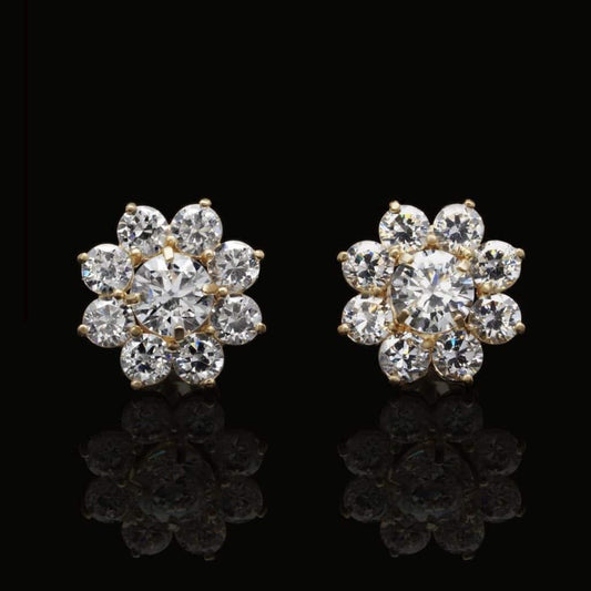1.5Ct CZ 2 in 1 Flower Jacket Stud Earrings 14K Yellow Gold