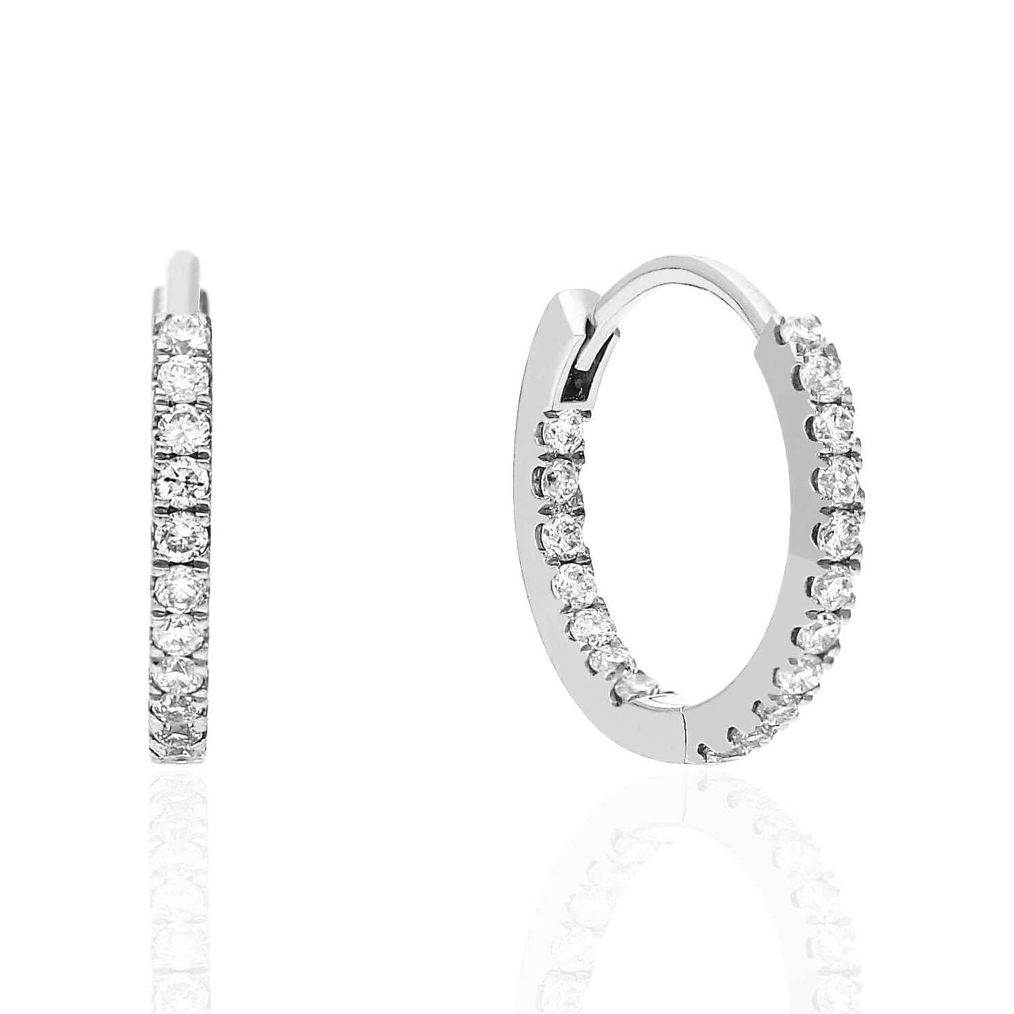 18K Yellow White Rose Gold .50CT Natural Diamond Huggie Hoop Earrings 14mm