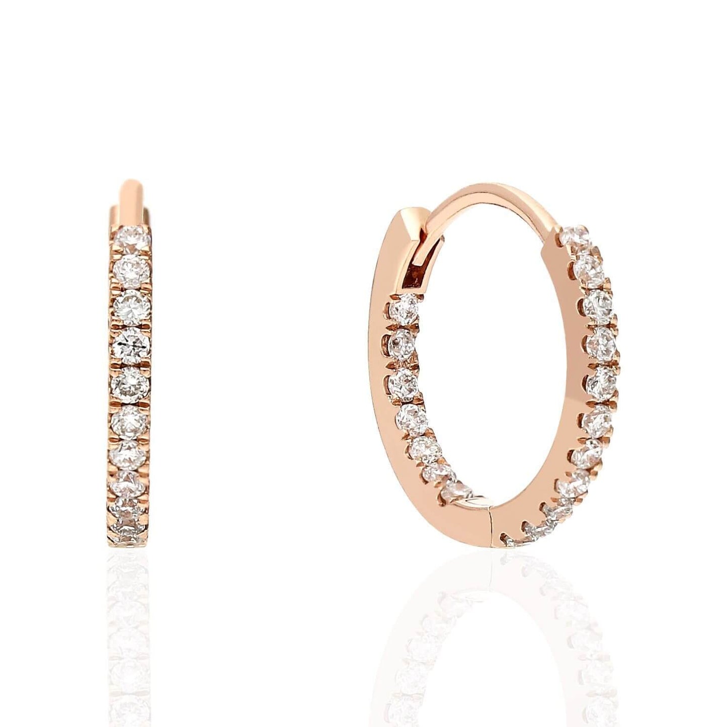 18K Yellow White Rose Gold .50CT Natural Diamond Huggie Hoop Earrings 14mm