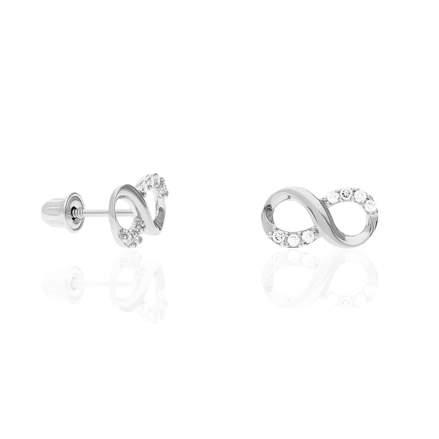 14K Yellow White Gold CZ Infinity Screw Back Stud Earrings