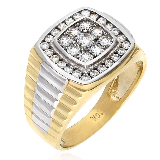 10K Two Tone Gold 0.60Ct CZ Square Halo Jubilee Signet Ring