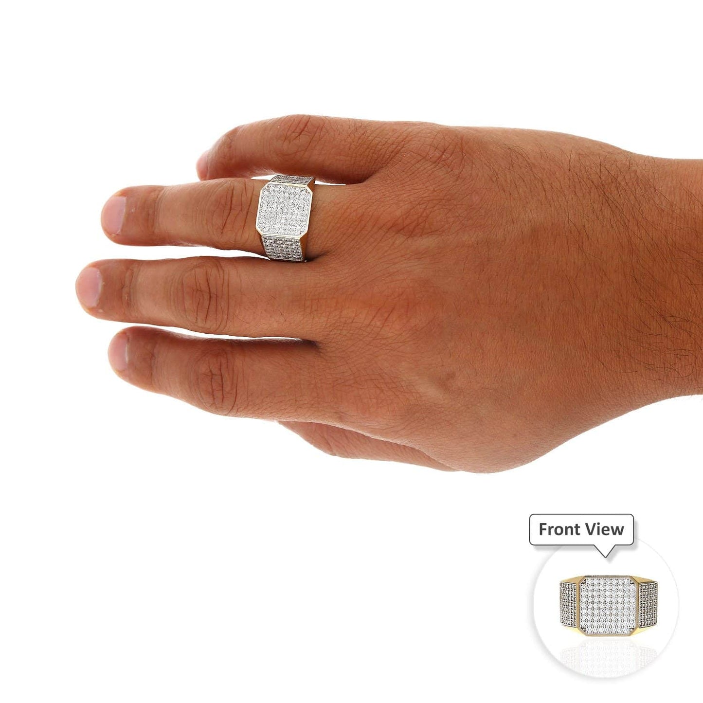 10K Gold Yellow CZ Micro Pave Octagon Signet Ring