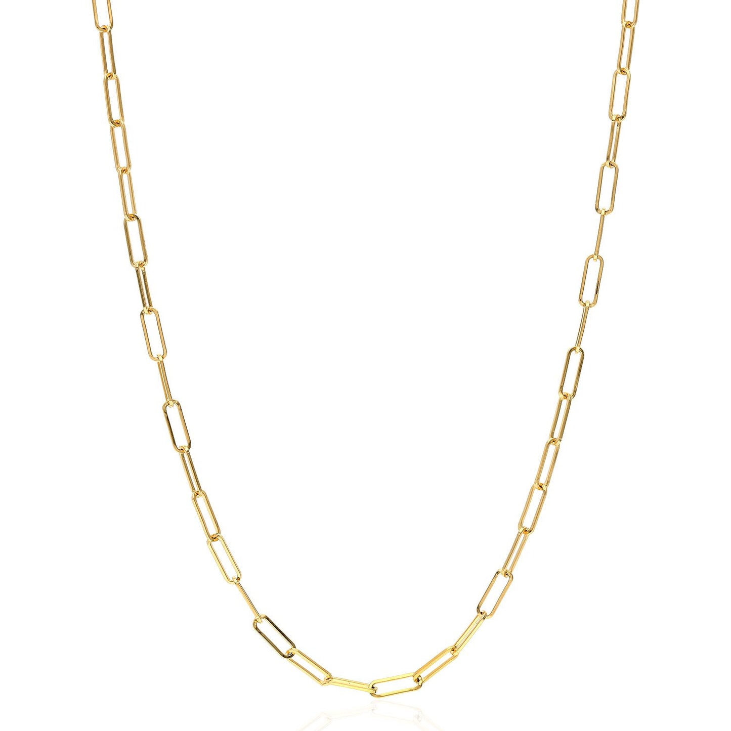 Solid 18K Yellow Gold 2mm Paperclip Elongated Open Chain Necklace 16"-24"