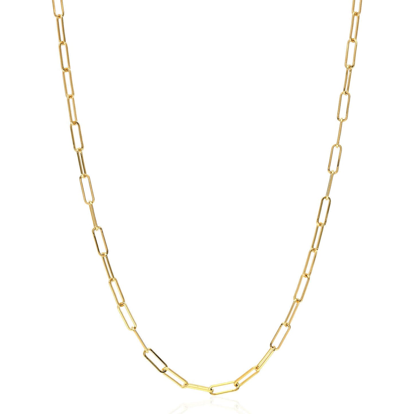 Solid 18K Yellow Gold 2mm Paperclip Elongated Open Chain 16"-24"