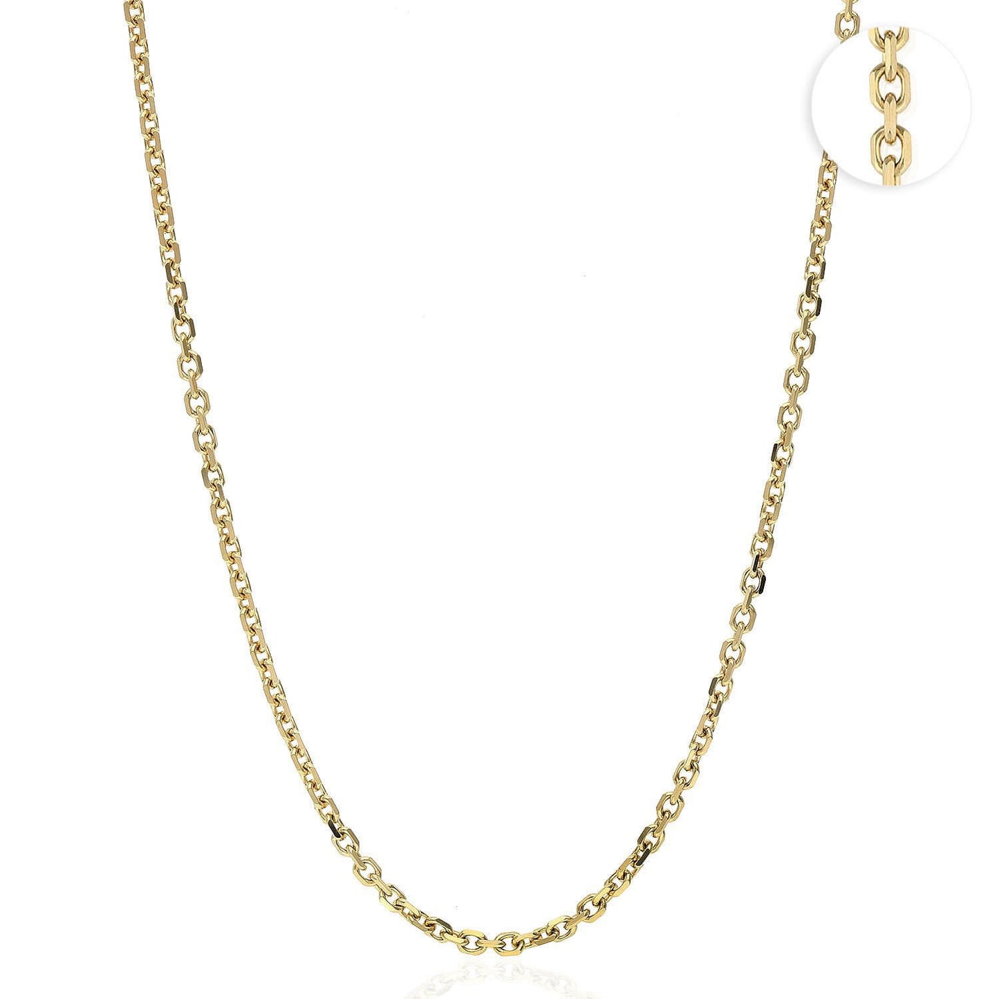 18K Yellow Gold 2mm Thick Diamond-Cut Cable Chain 16"-24"
