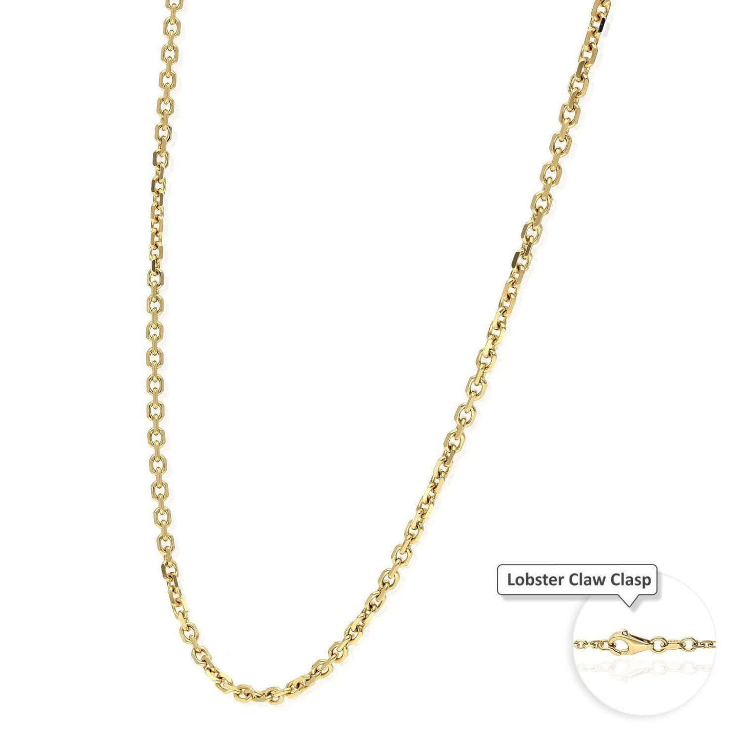 18K Yellow Gold 2mm Thick Diamond-Cut Cable Chain 16"-24"
