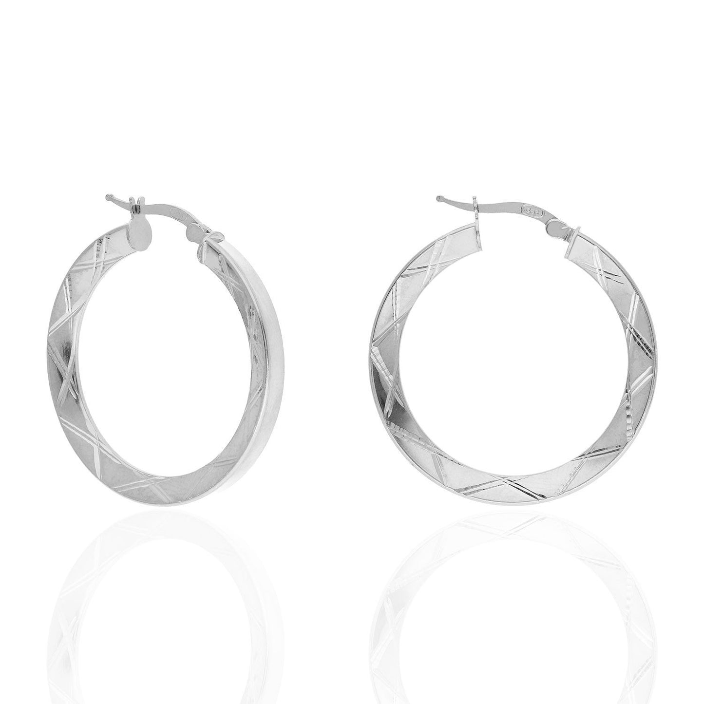 Yellow White Gold Over Sterling Silver Triangle Tube Diamond Cut Hoop Earrings