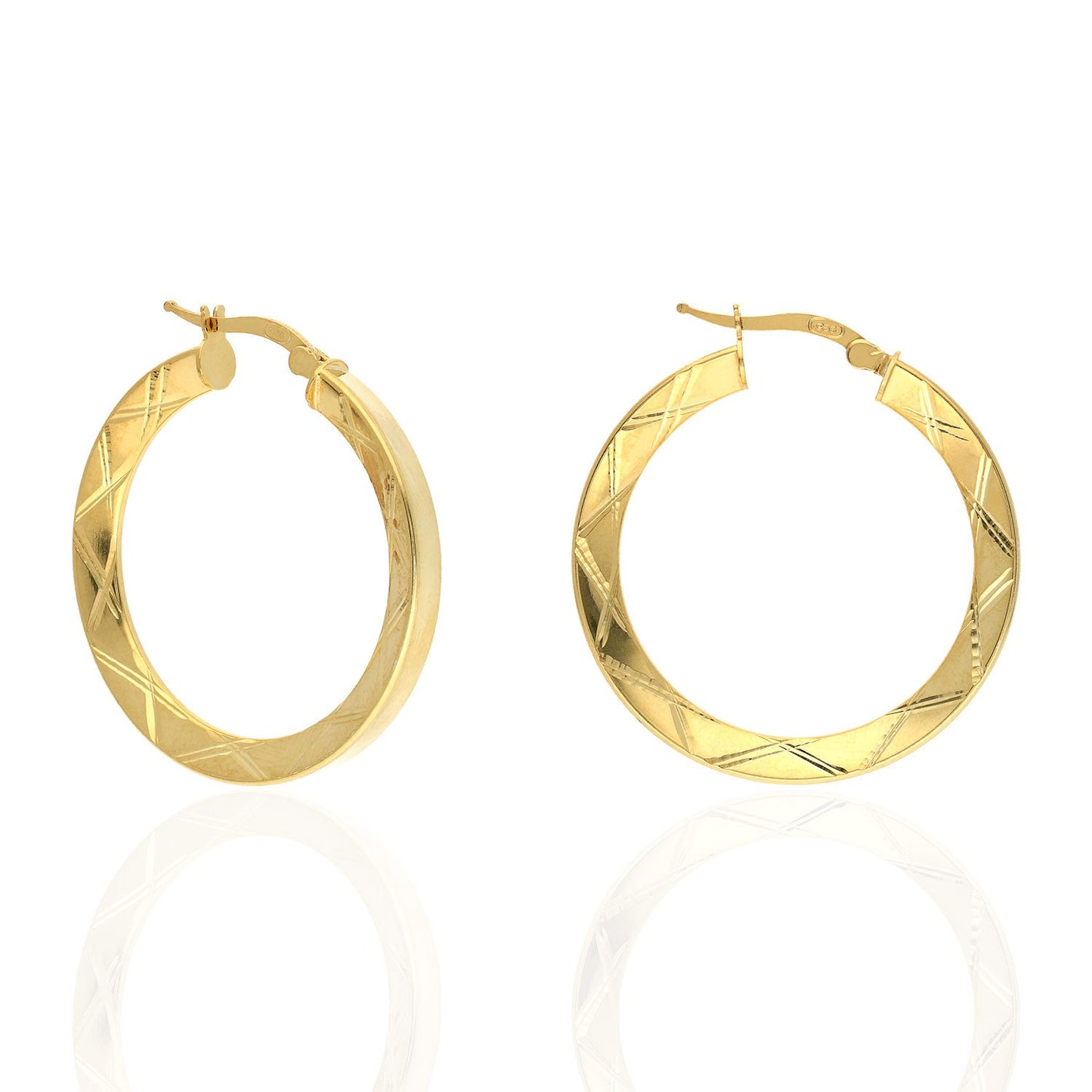 Yellow White Gold Over Sterling Silver Triangle Tube Diamond Cut Hoop Earrings