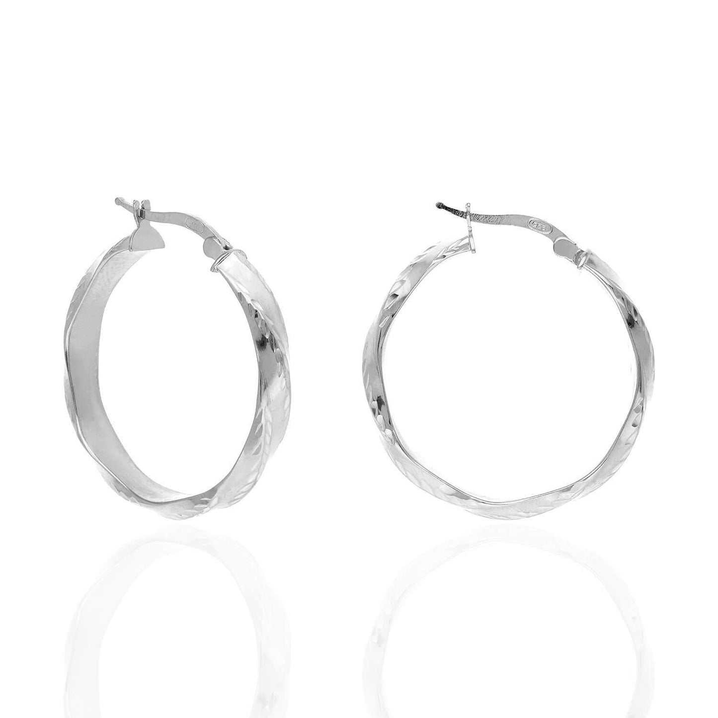 Yellow White Gold Over Silver Twisted Diamond Cut Electroformed Hoop Earrings