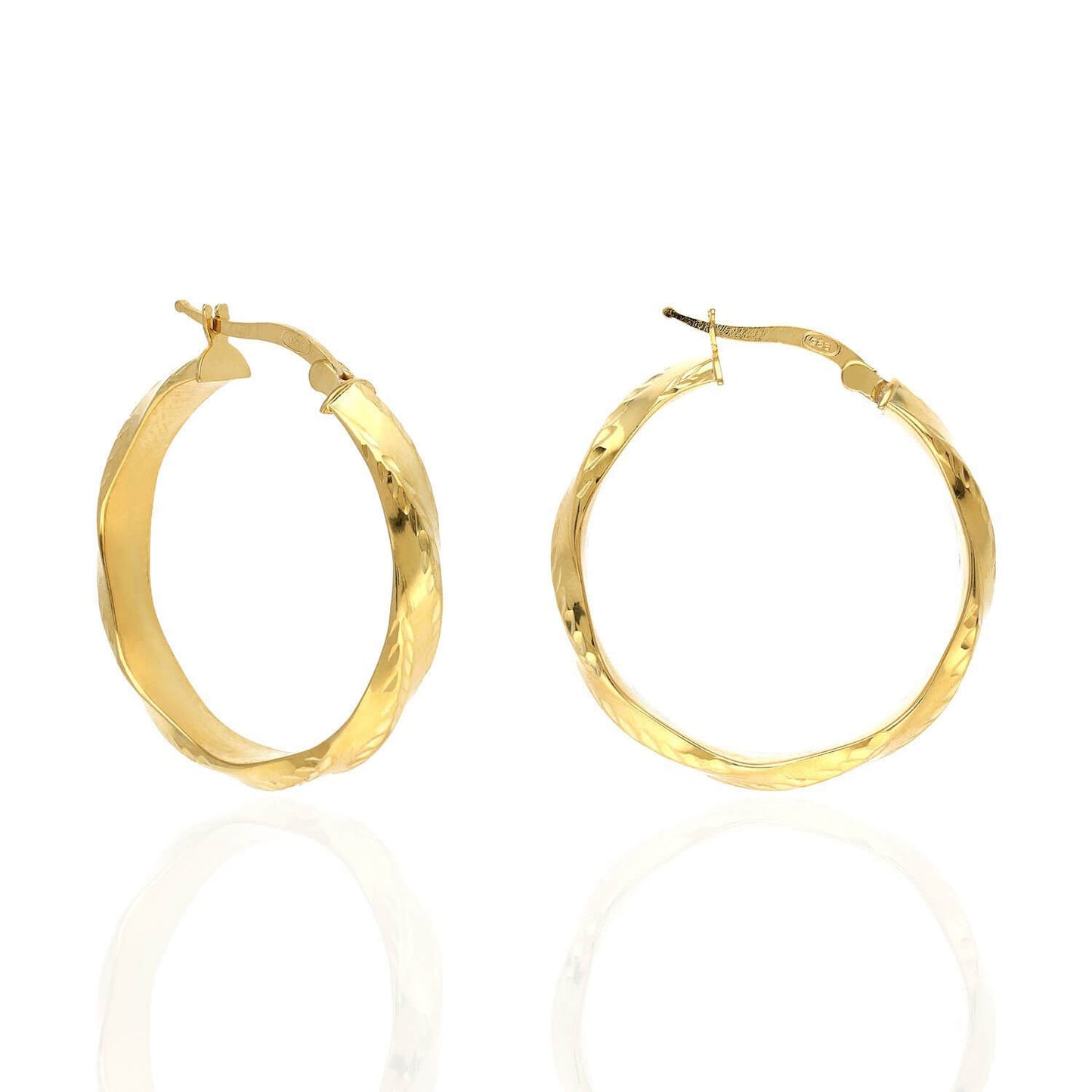 Yellow White Gold Over Silver Twisted Diamond Cut Electroformed Hoop Earrings