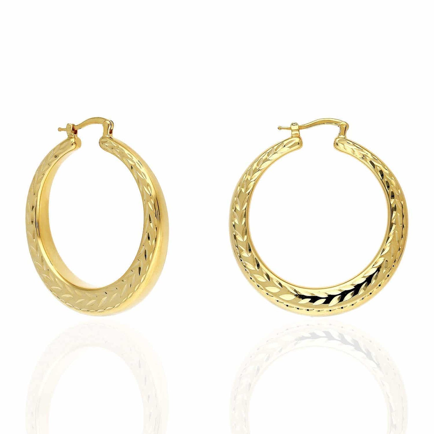 Yellow White Gold Tone 925 Sterling Silver Diamond Cut Chunky Hoop Earrings 38mm