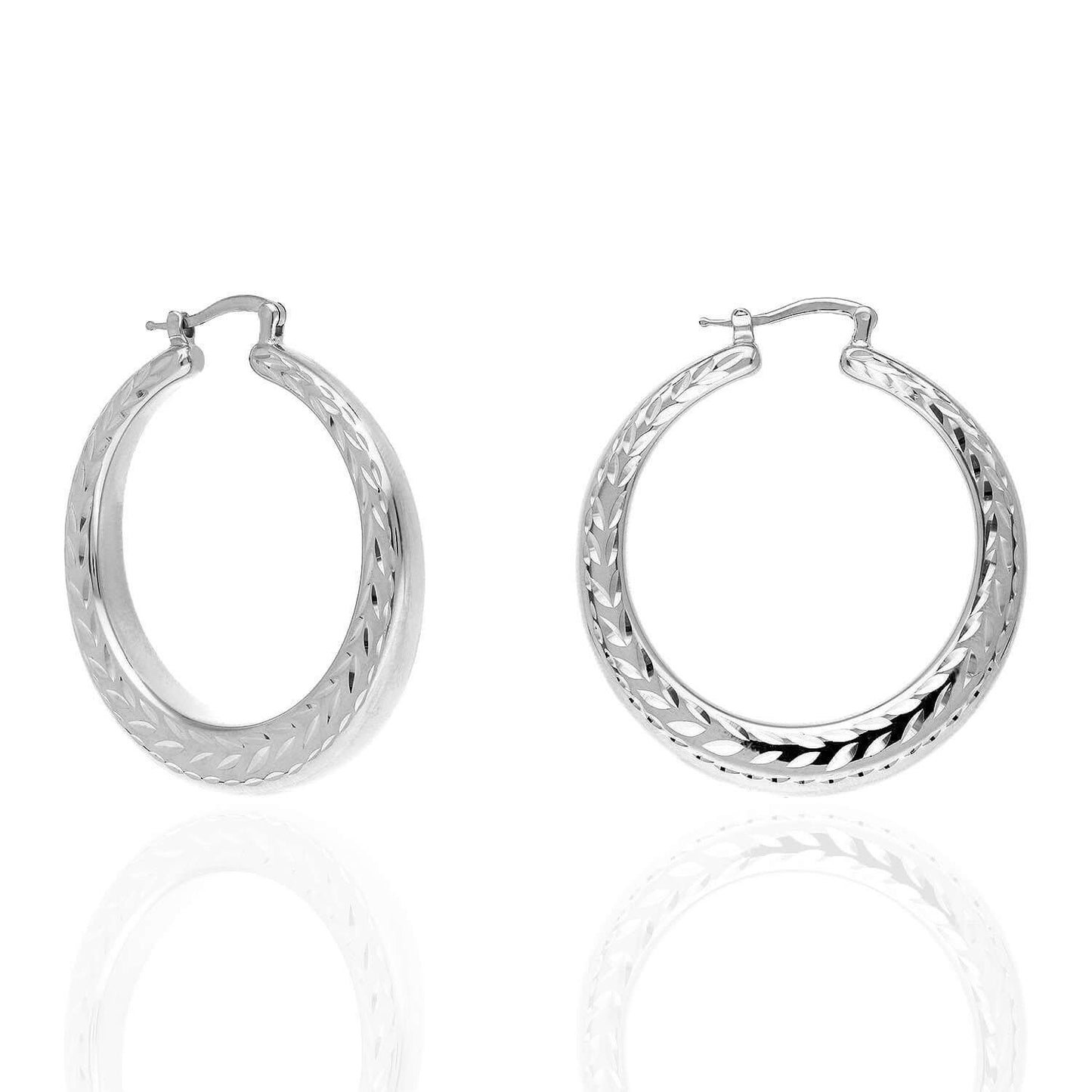 Yellow White Gold Tone 925 Sterling Silver Diamond-Cut Chunky Hoop Earrings 38mm