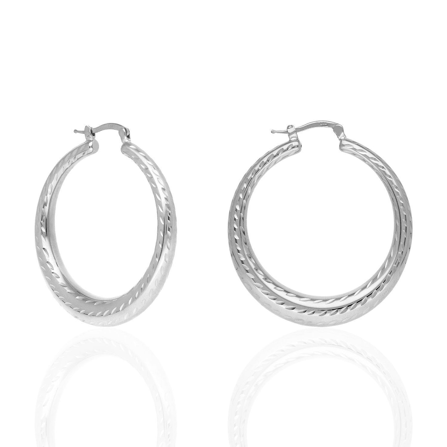 Yellow White Gold Tone 925 Sterling Silver Diamond Cut Chunky Hoop Earrings 39mm
