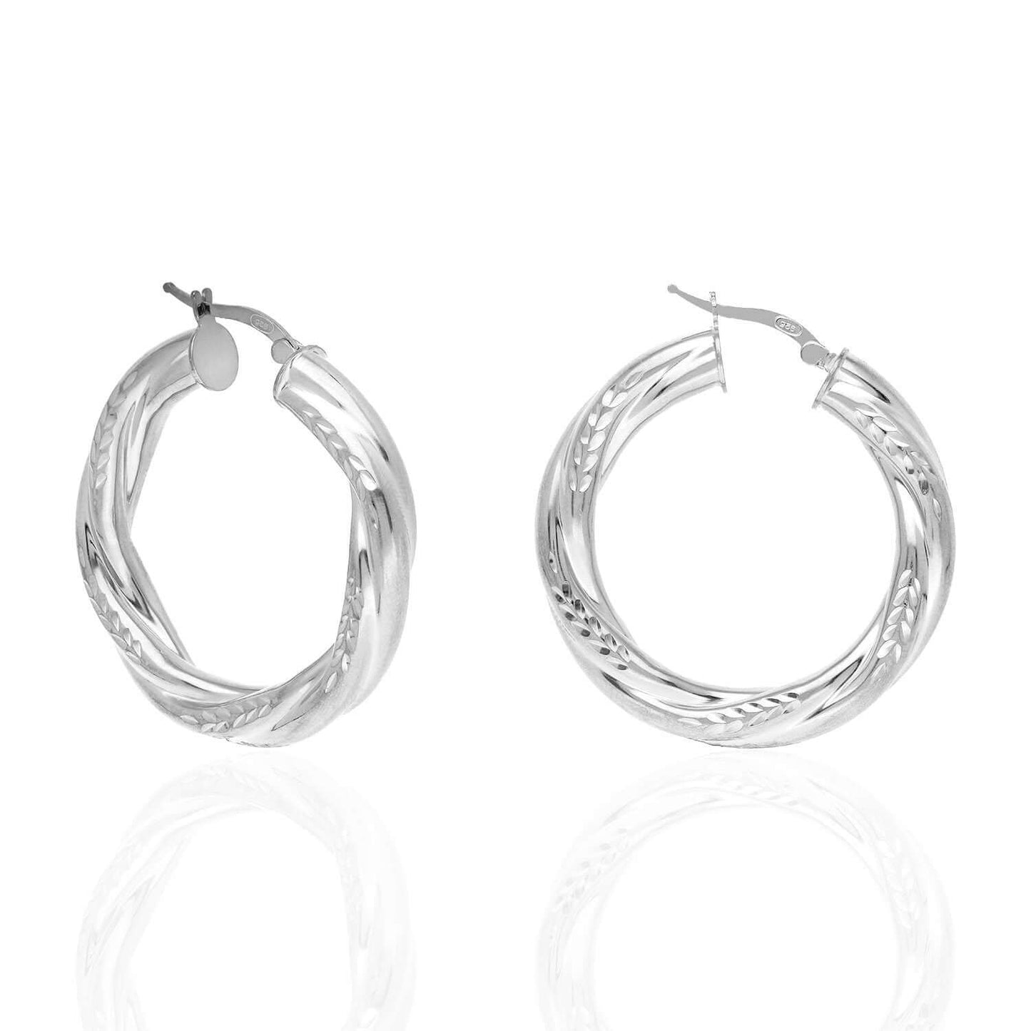 14k Gold Over Silver Twisted Tube Diamond-Cut Diameter Hoop Earrings 36mm