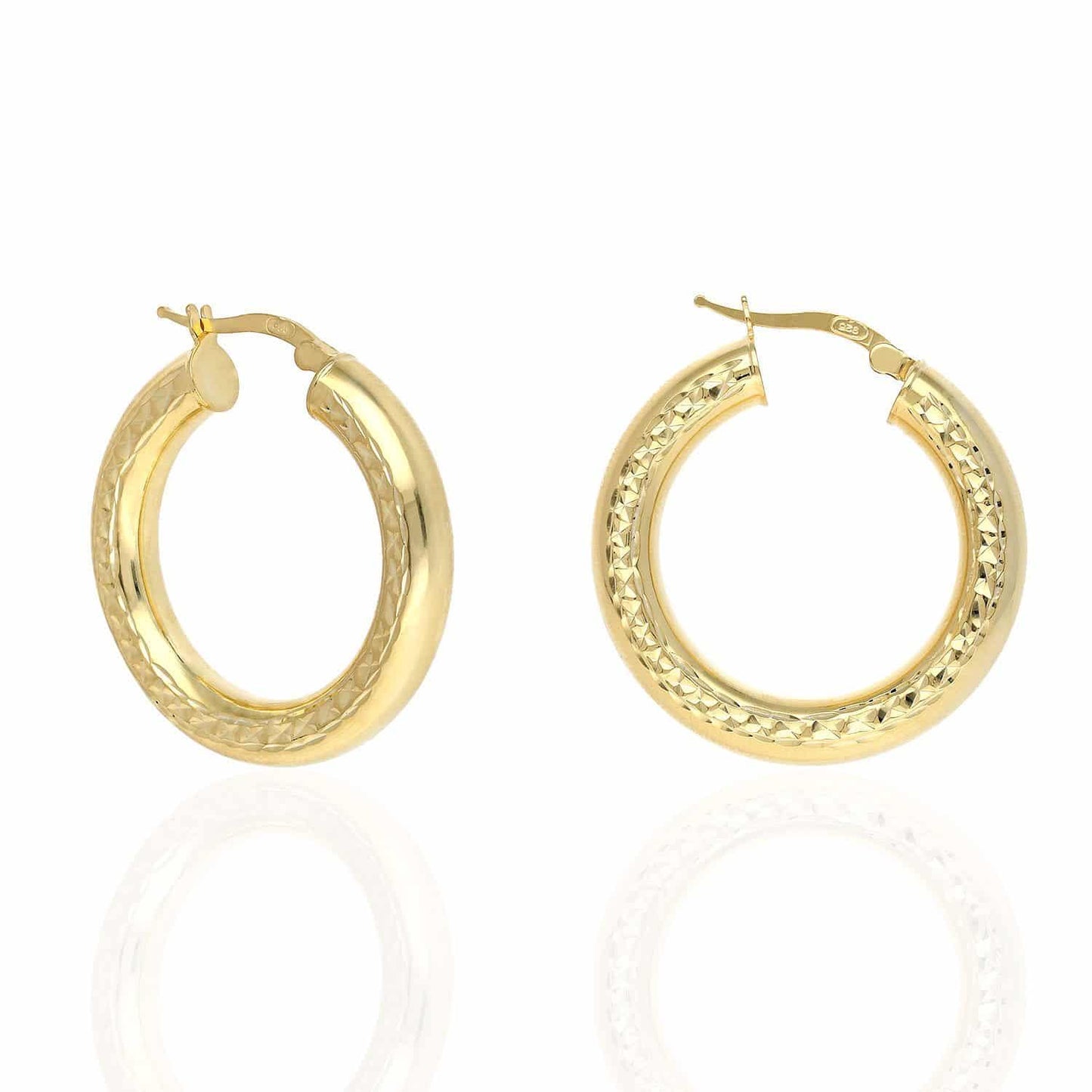 Yellow White Gold Over 925 Sterling Silver Diamond Cut Chunky Hoop Earrings 30mm