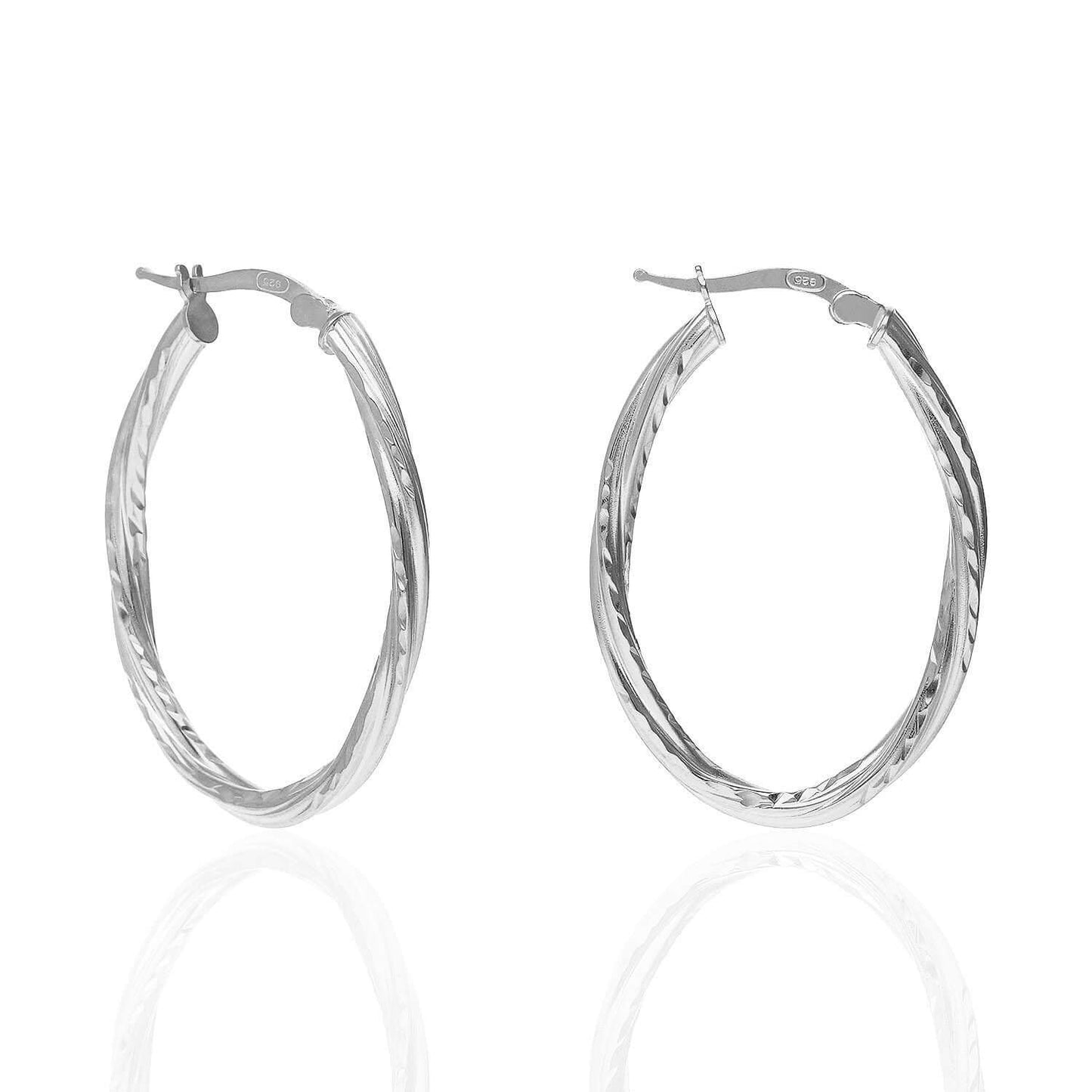 Yellow White Gold Tone Twisted Tube Diamond-Cut Oval 925 Silver Hoop Earrings