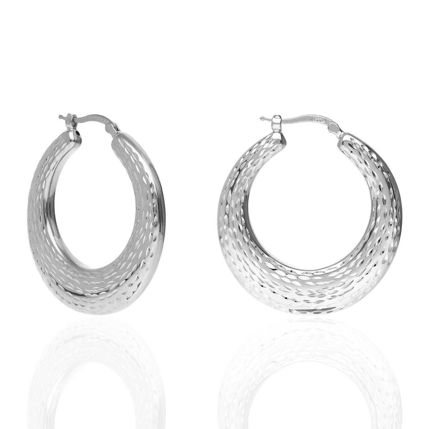 Yellow White Gold Tone Plated 925 Sterling Silver Diamond Cut Hoop Earrings