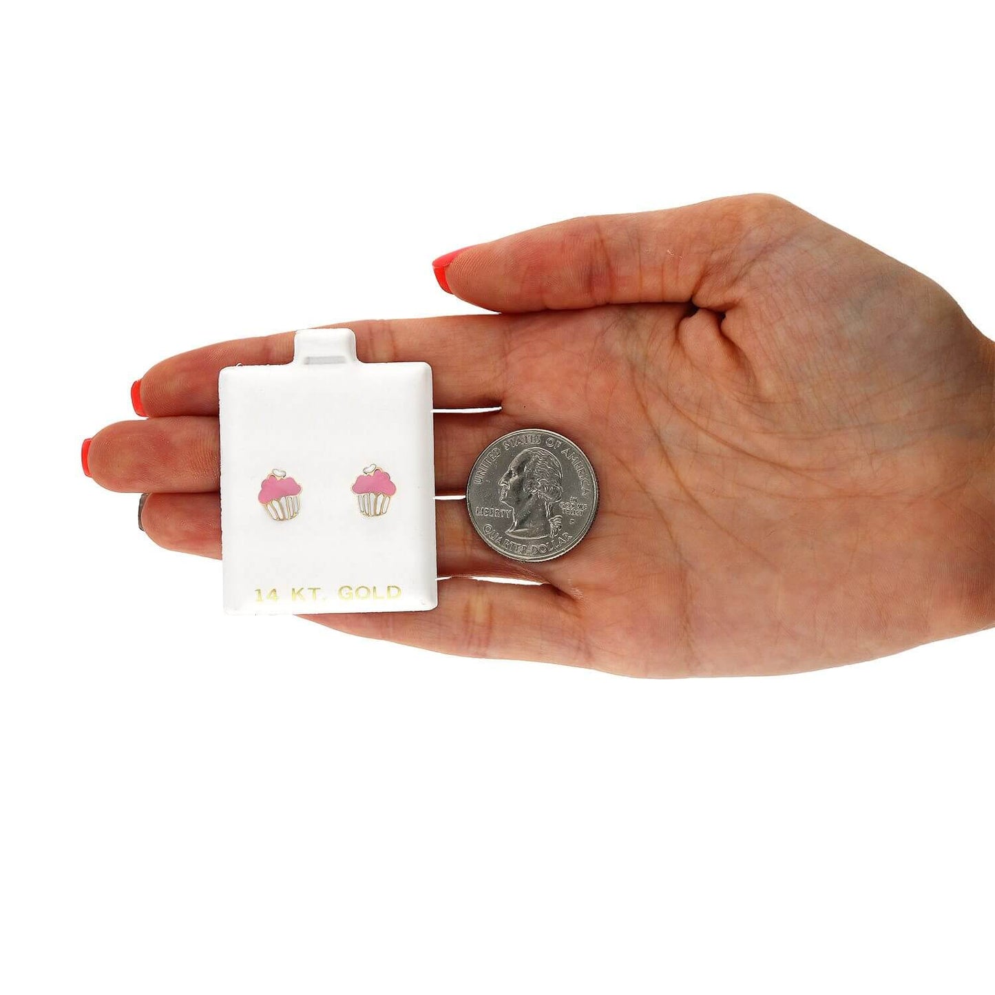 Kids 14K Yellow Gold Enameled Large Cupcake Screw Back Stud Earrings