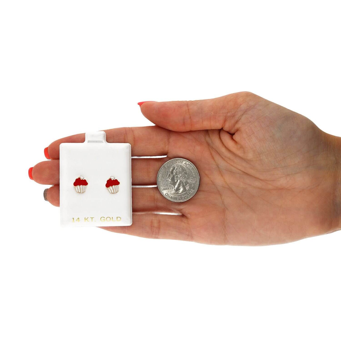 Kids 14K Yellow Gold Enameled Large Cupcake Screw Back Stud Earrings