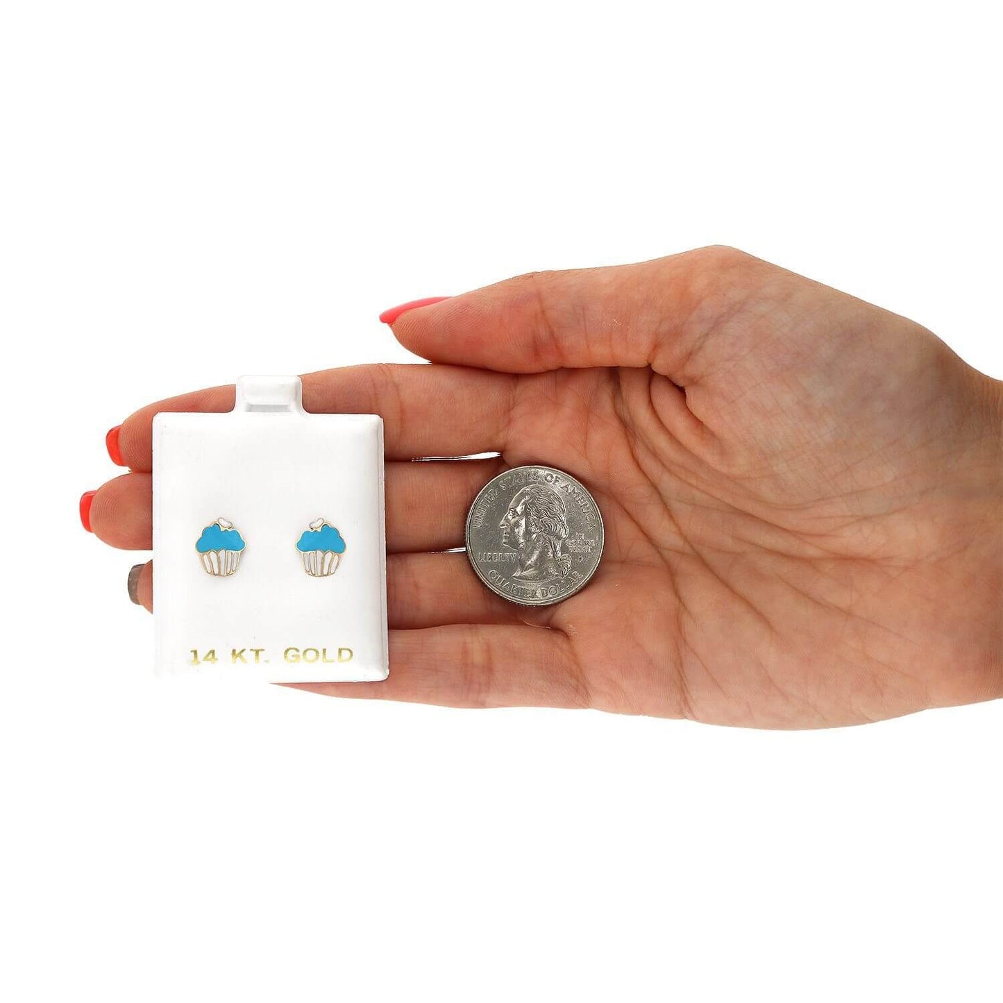 Kids 14K Yellow Gold Enameled Large Cupcake Screw Back Stud Earrings