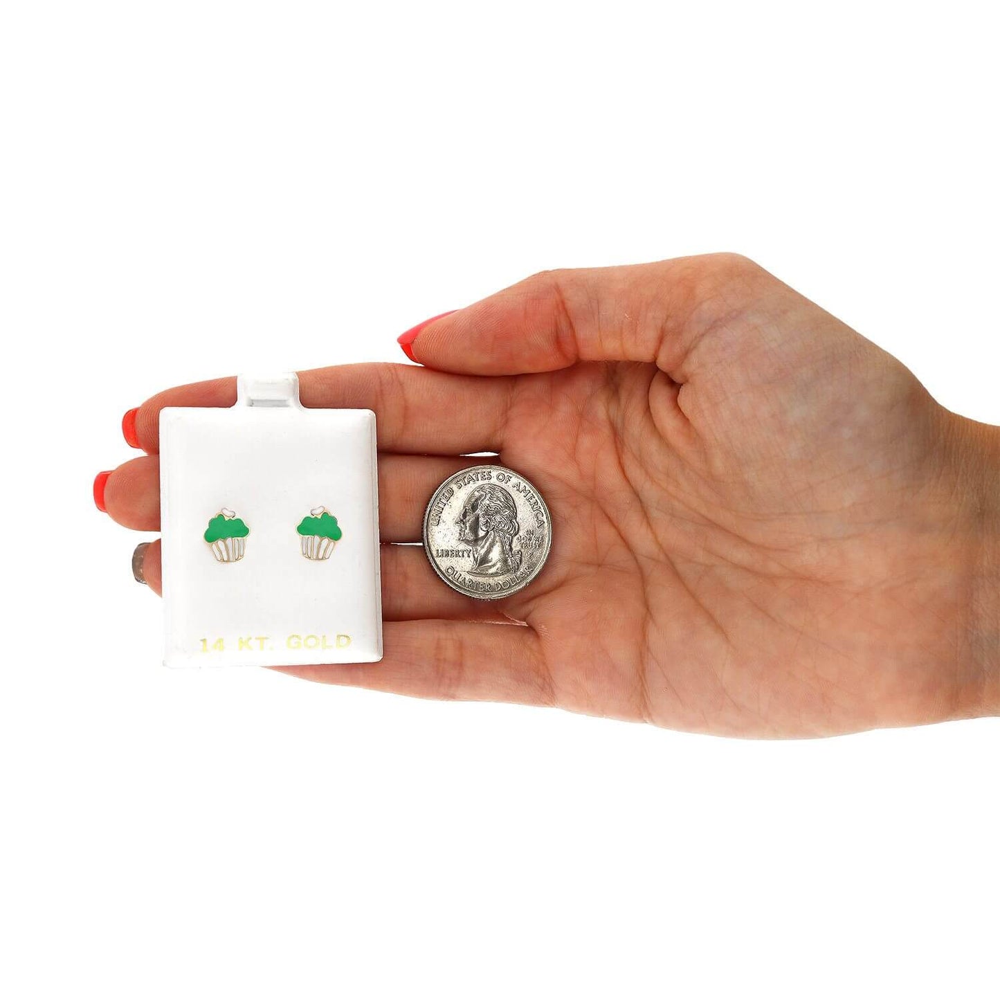 Kids 14K Yellow Gold Enameled Large Cupcake Screw Back Stud Earrings