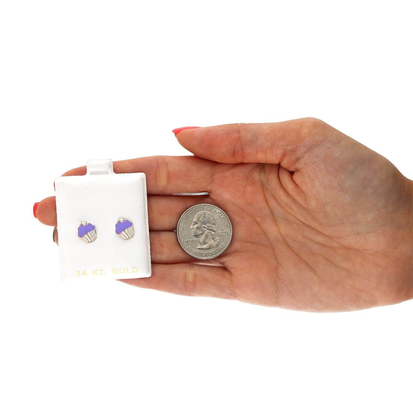 Kids 14K Yellow Gold Enameled Large Cupcake Screw Back Stud Earrings