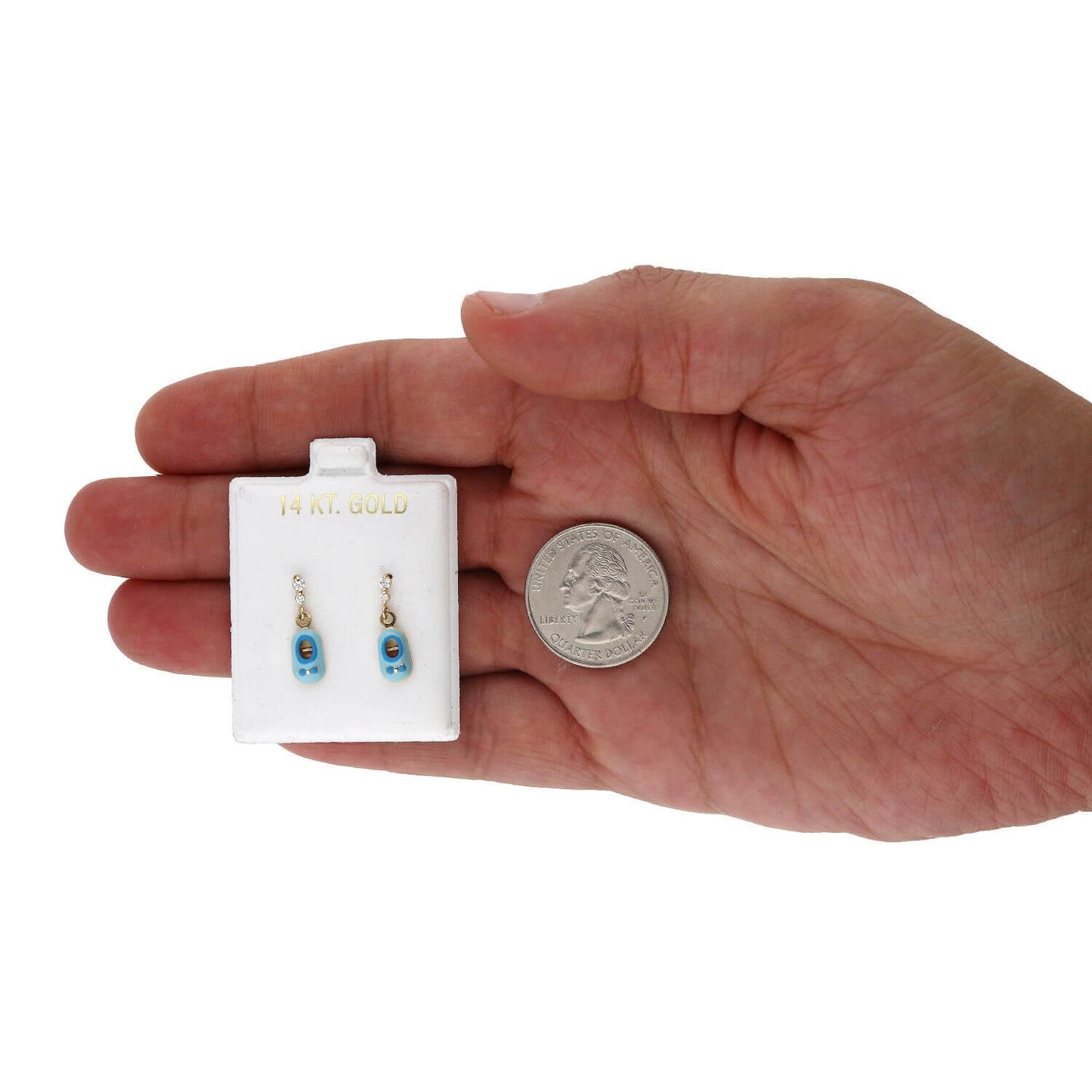 Kids 14K Gold CZ Enameled Baby Bootie Stud Earrings