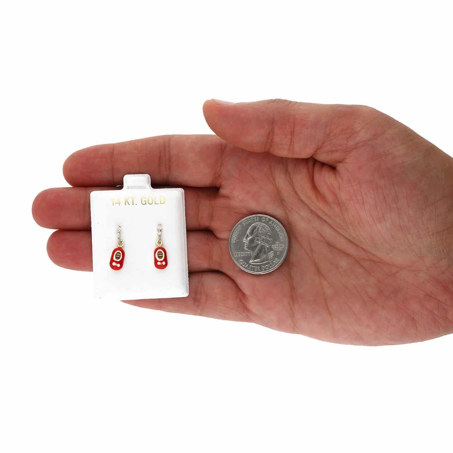 Kids 14K Gold CZ Enameled Baby Bootie Stud Earrings