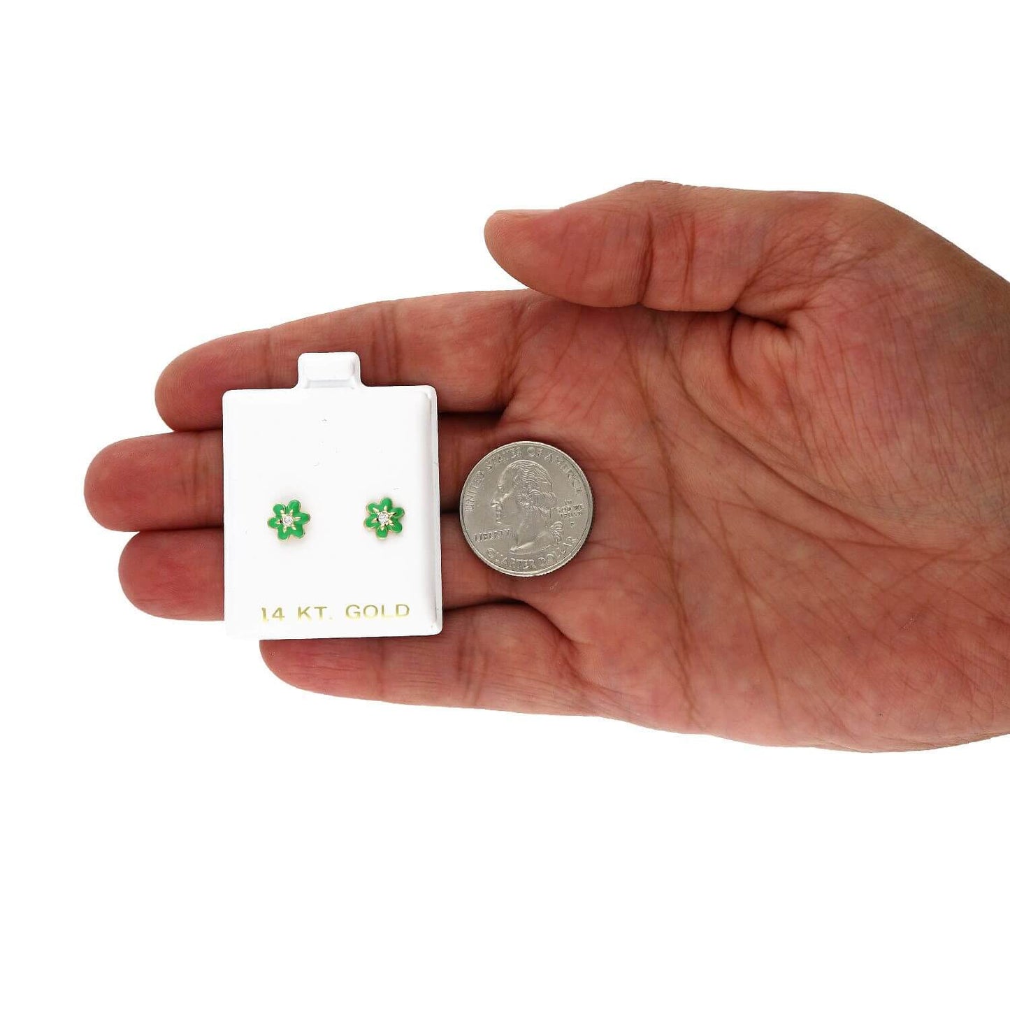 Kids 14K Gold Enamel Flower CZ Screw Back Baby Stud Earrings 7mm