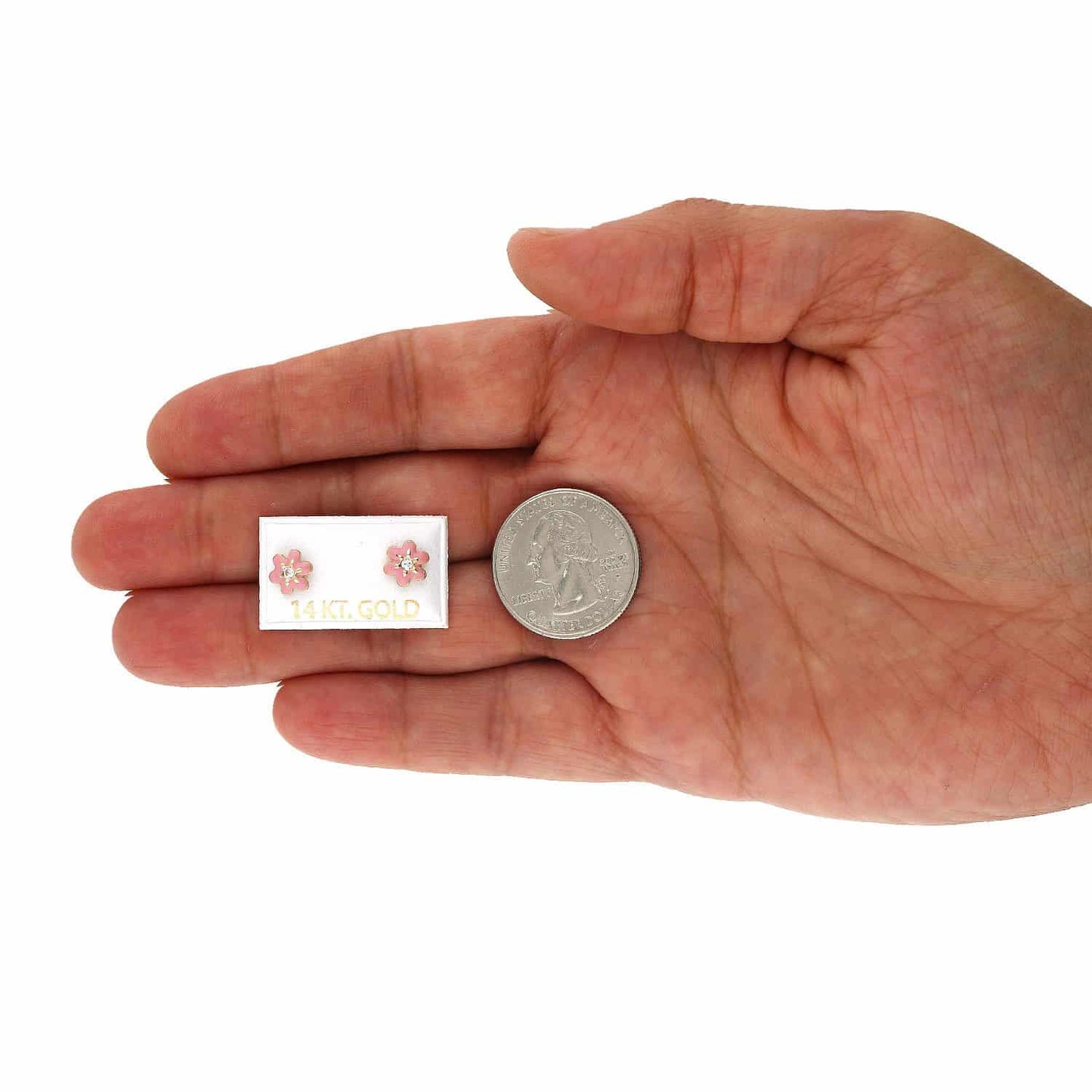 Kids 14K Gold Enamel Flower CZ Screw Back Baby Stud Earrings 7mm