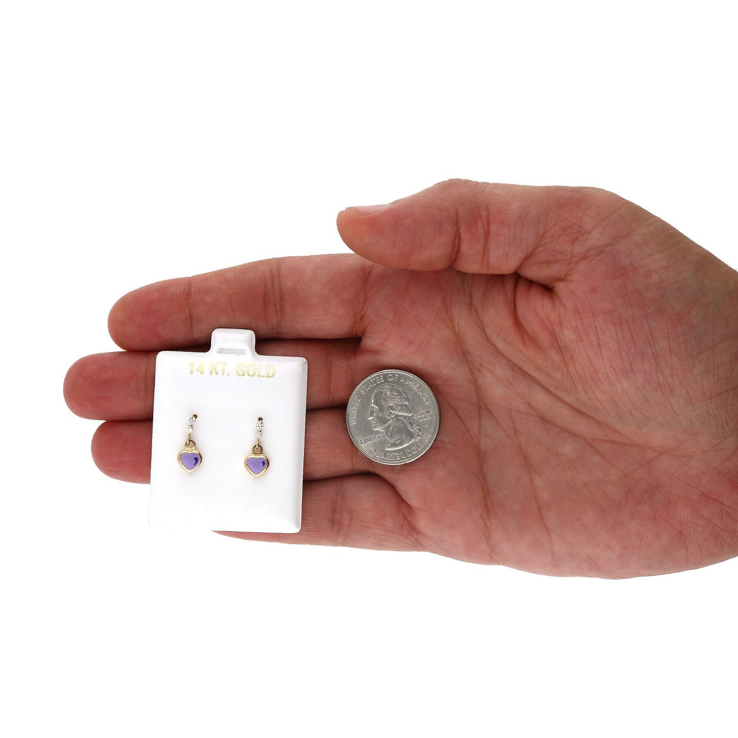 Kid's 14K Yellow Gold Cubic Zirconia Enamel Heart Stud Earrings