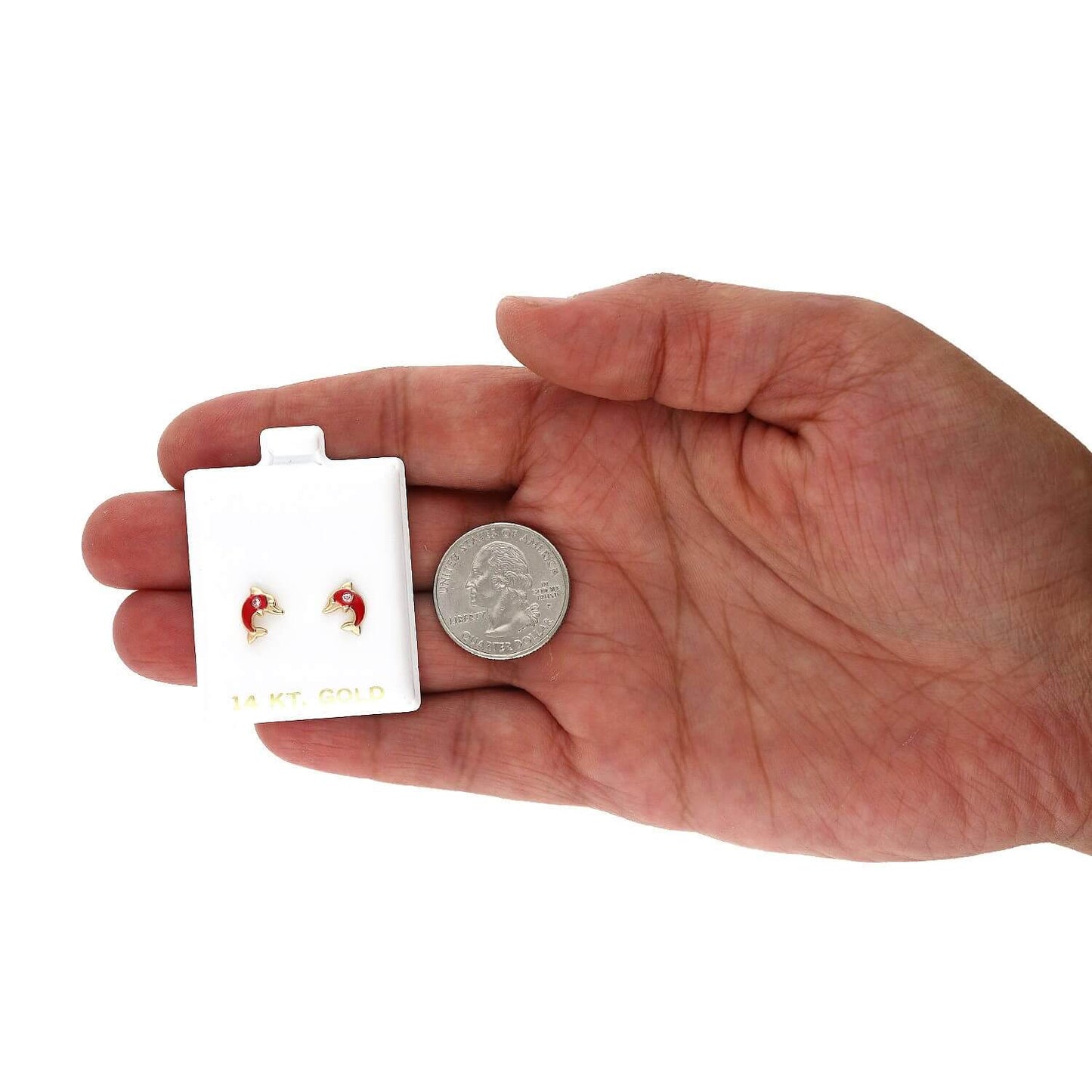 Kids 14K Yellow Gold CZ Enamel Dolphin Screw Back Stud Earrings