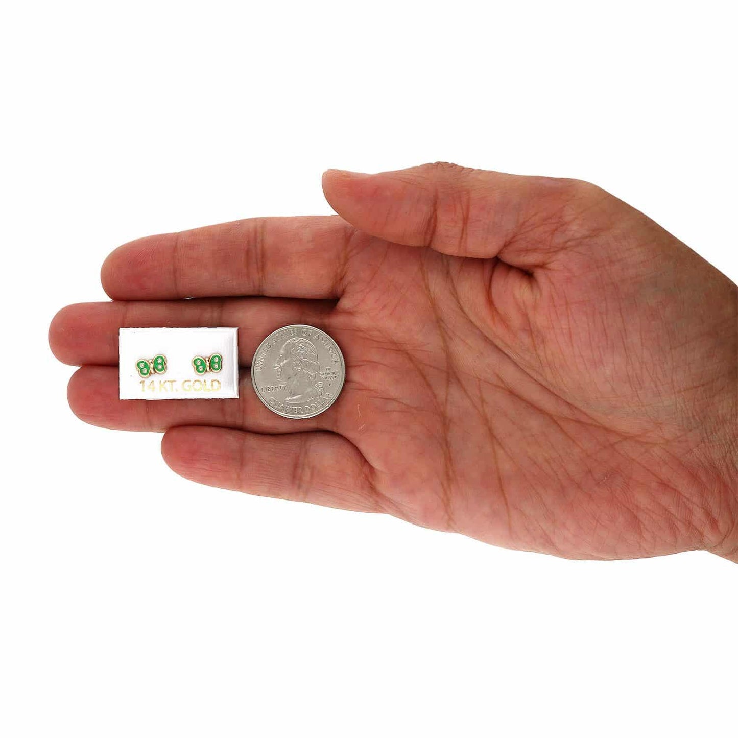 Kids 14K Yellow Gold CZ Color Enamel Butterfly Stud Earrings