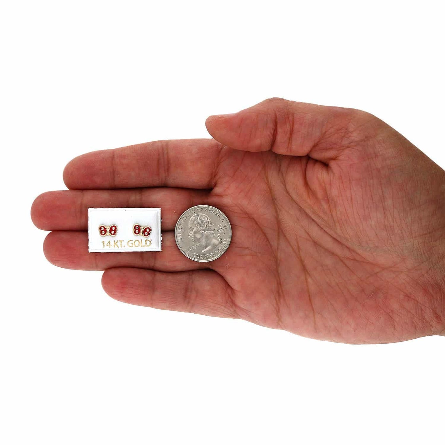 Kids 14K Yellow Gold CZ Color Enamel Butterfly Stud Earrings