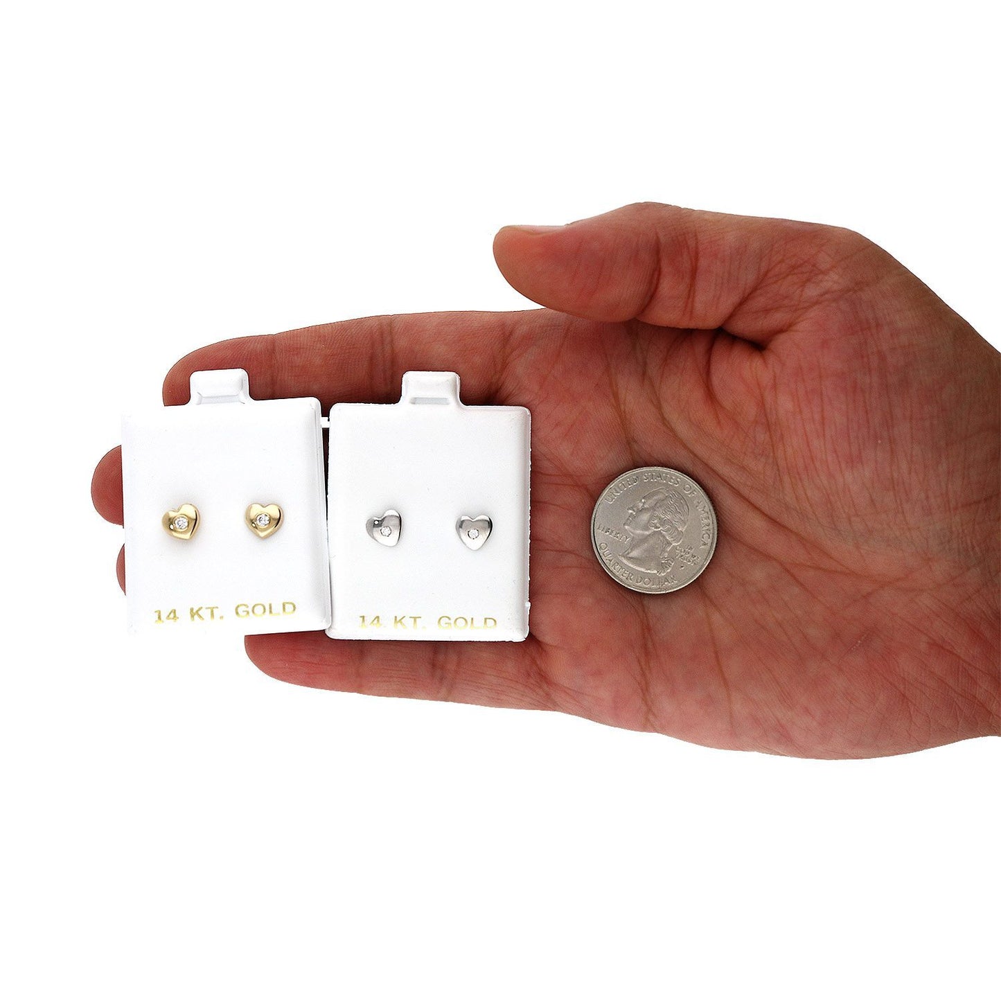 14K Yellow White Gold Cubic Zirconia Puffed Heart Stud Earrings 7mm