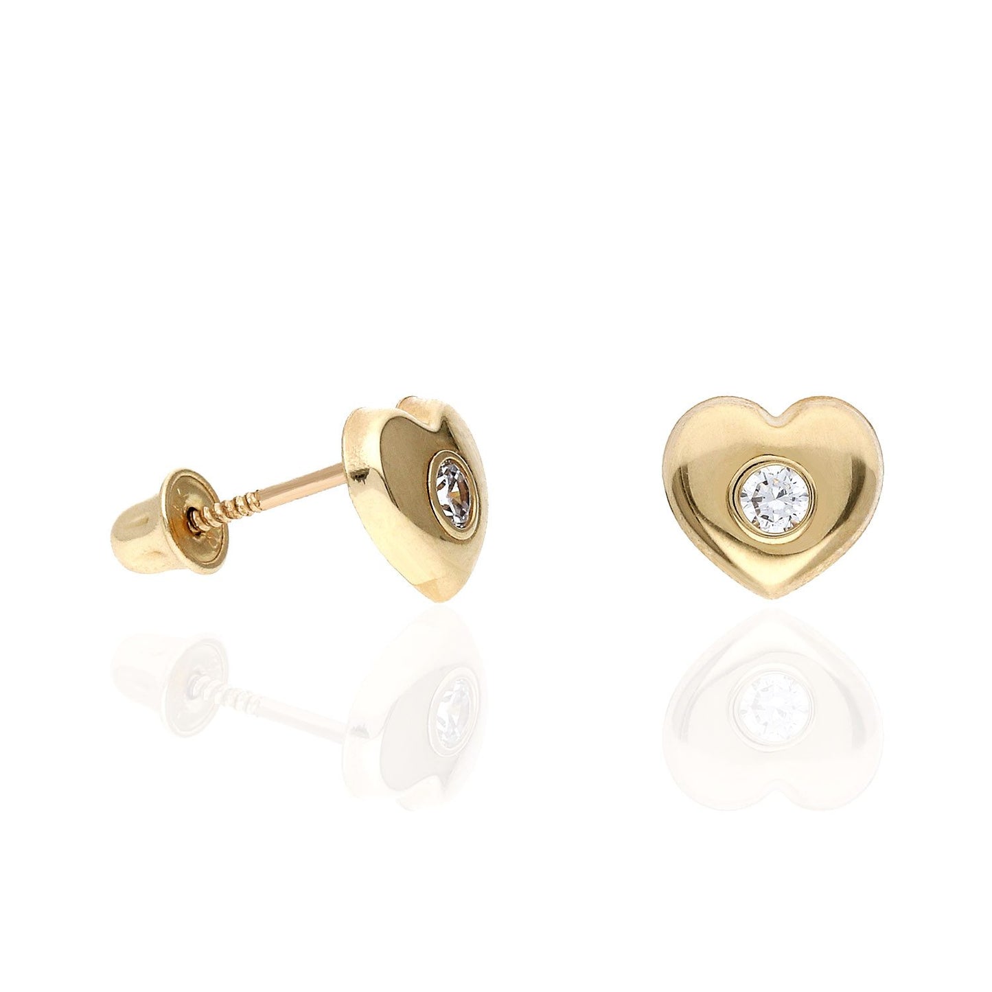 14K Yellow White Gold Cubic Zirconia Puffed Heart Stud Earrings 7mm