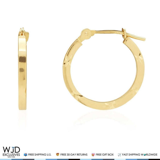 16mm Diameter Diamond-Cut Snap Closure Hoop Earrings 14K Yellow Gold