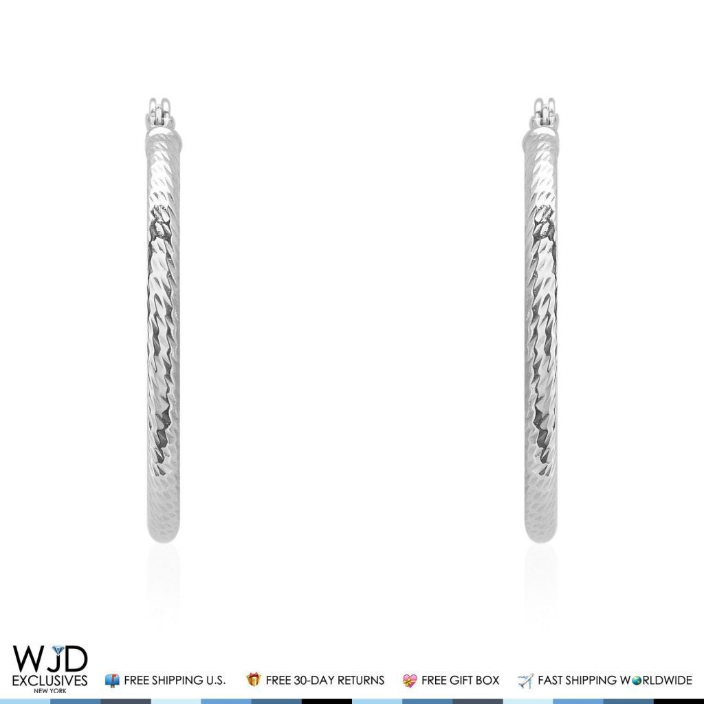 16mm Diameter Snap Closure Twisted Rope Style Hoop Earrings 14K White Gold