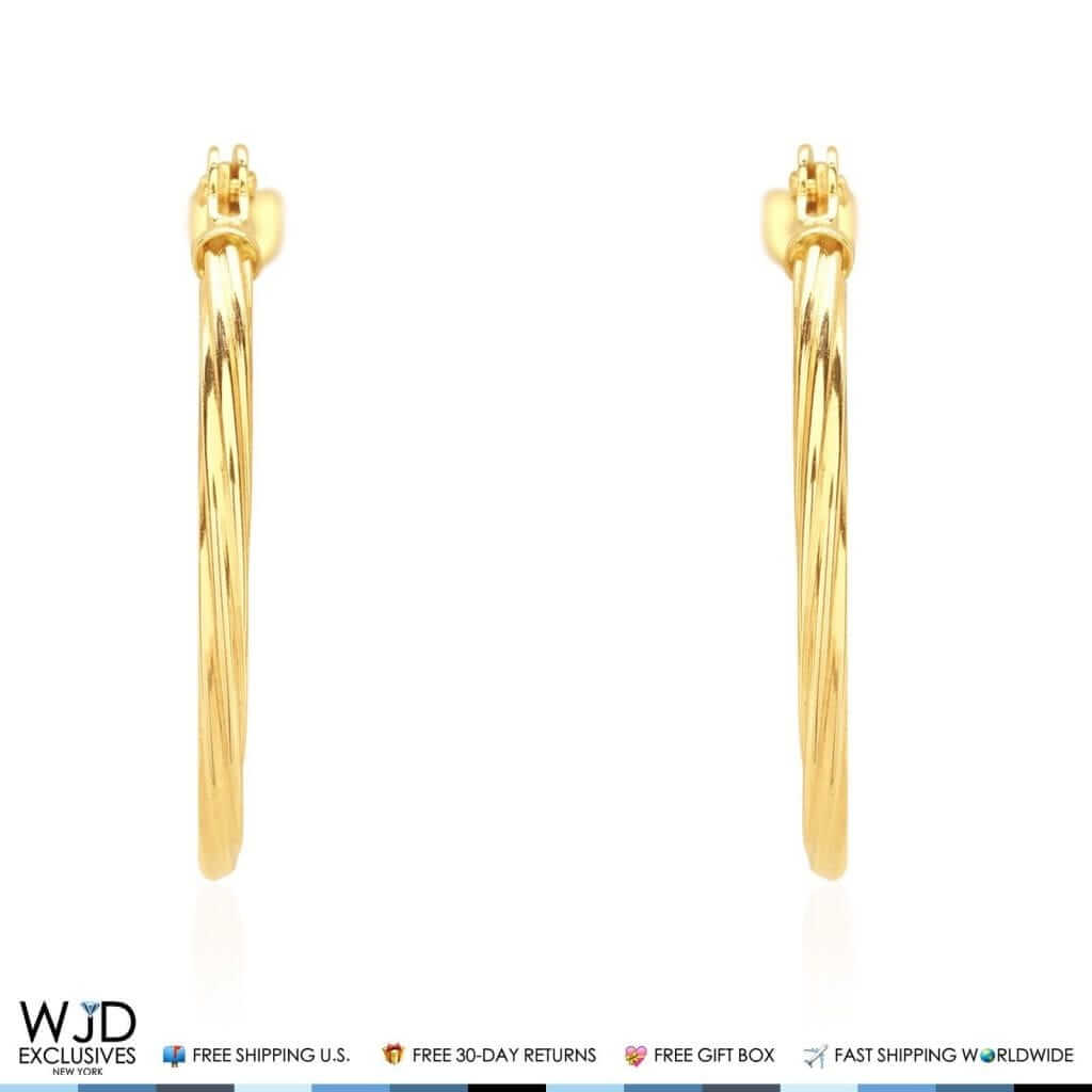 14K Yellow Gold 1.2mm Snap Closure Twisted Rope Hoop Earrings 0.6"
