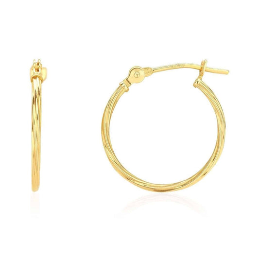 14K Yellow Gold 1.2mm Snap Closure Twisted Rope Hoop Earrings 0.6"