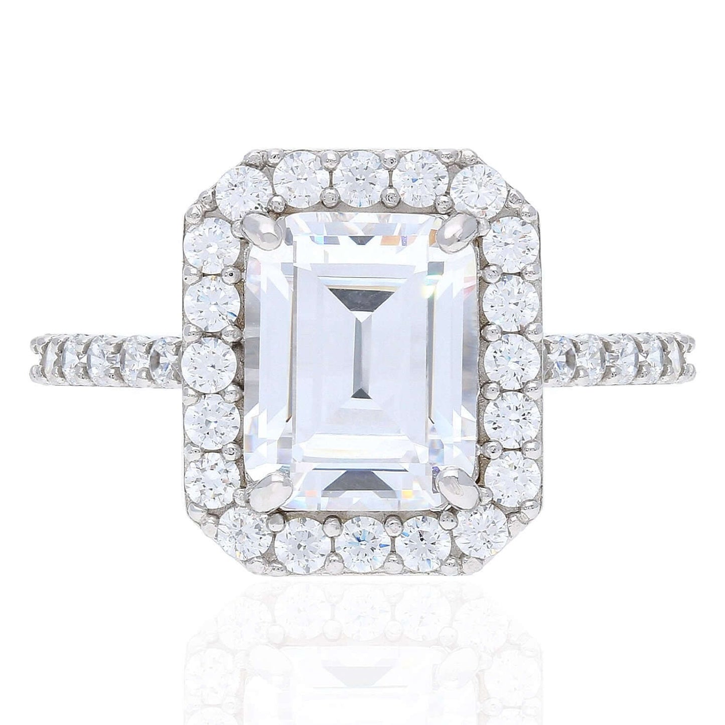 3.7CT CZ Emerald-Cut Halo Engagement Ring 14K Gold White