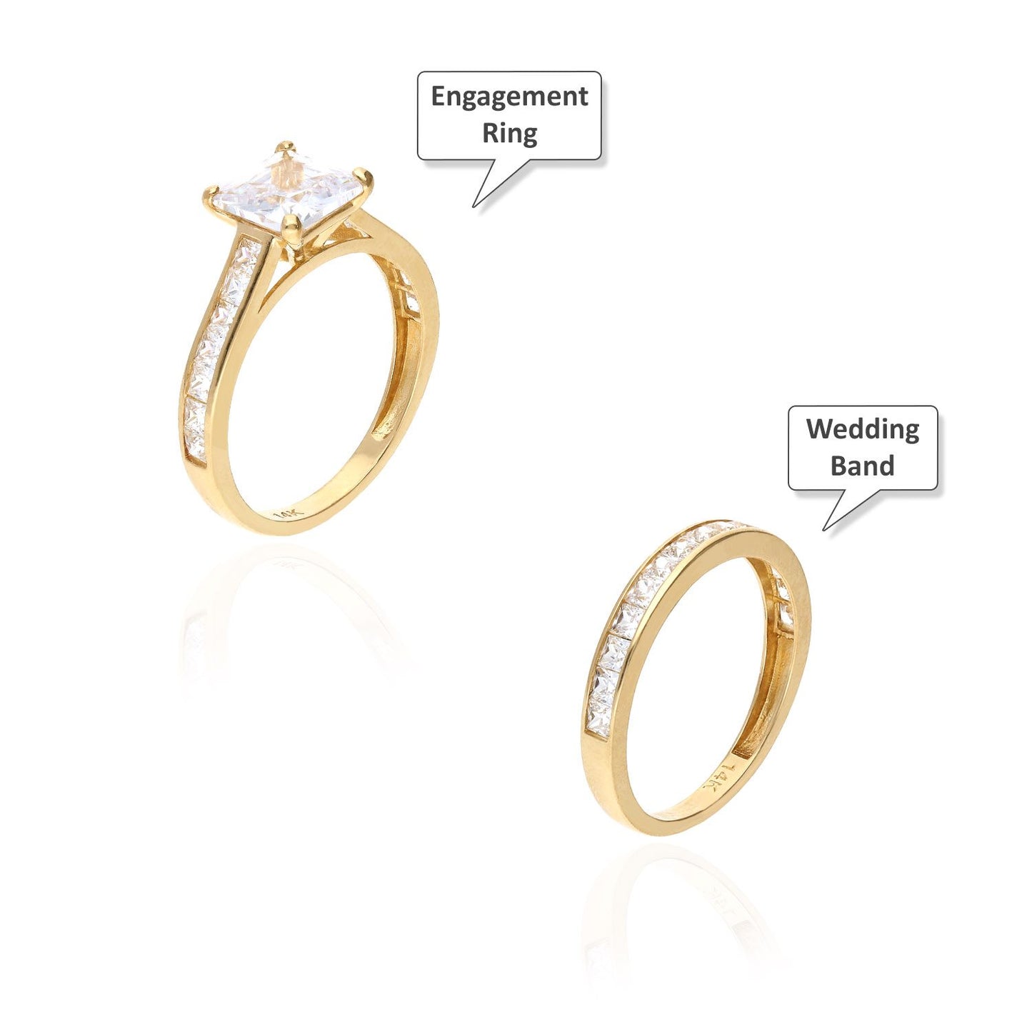 14K Gold Yellow 3TCW Princess Cut CZ Engagement Ring Wedding Band