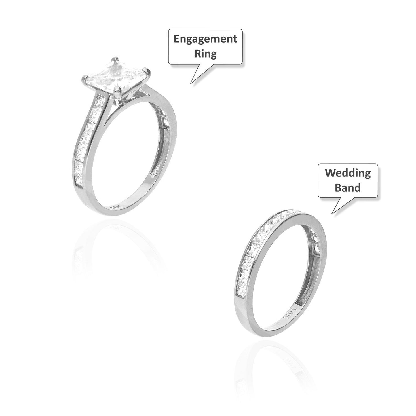 14K Gold White Princess-Cut CZ Engagement Ring Wedding Bridal Set