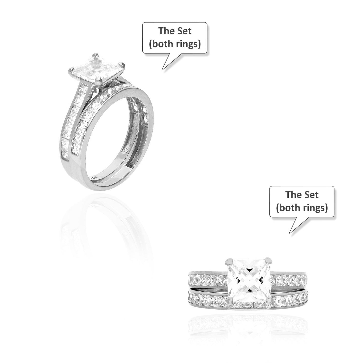 14K Gold White Princess-Cut CZ Engagement Ring Wedding Bridal Set