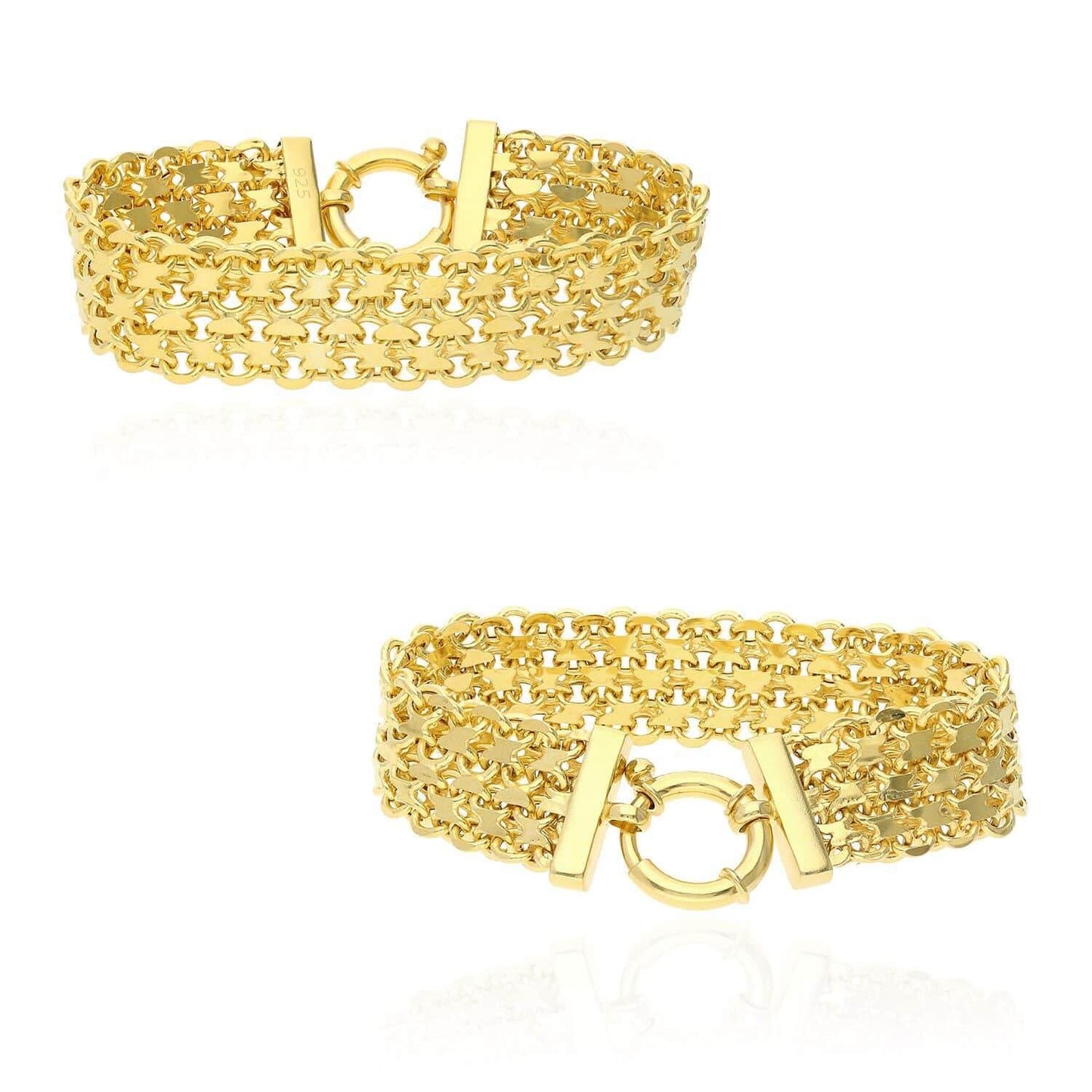 Yellow Or White Gold Tone Over Sterling Silver 17mm Bismark Bracelet 7.25"