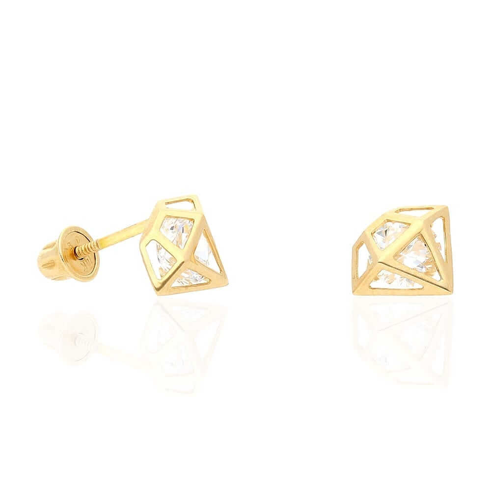 14k Yellow Gold White Gold 1Ct CZ Screw back Stud Earrings