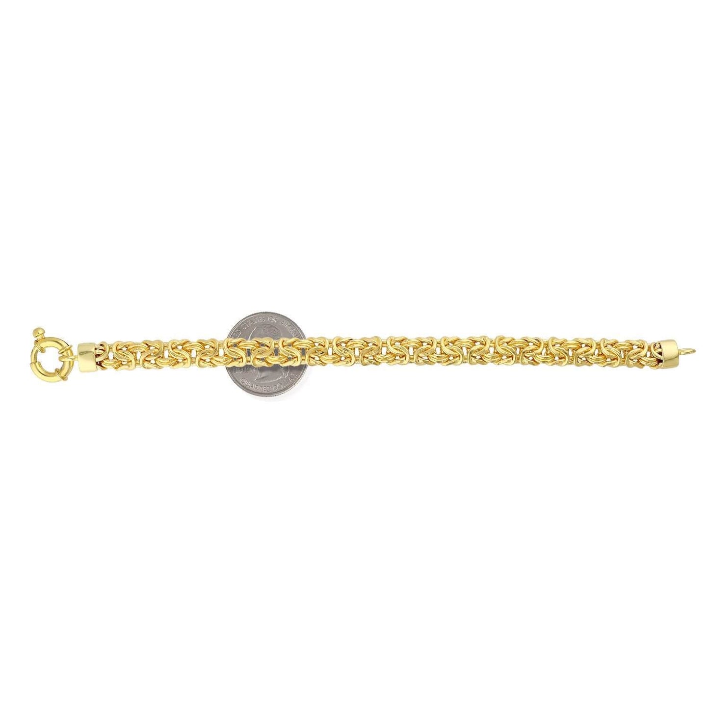 Yellow White Gold Over Sterling Silver 8mm Byzantine Bracelet 7.25"