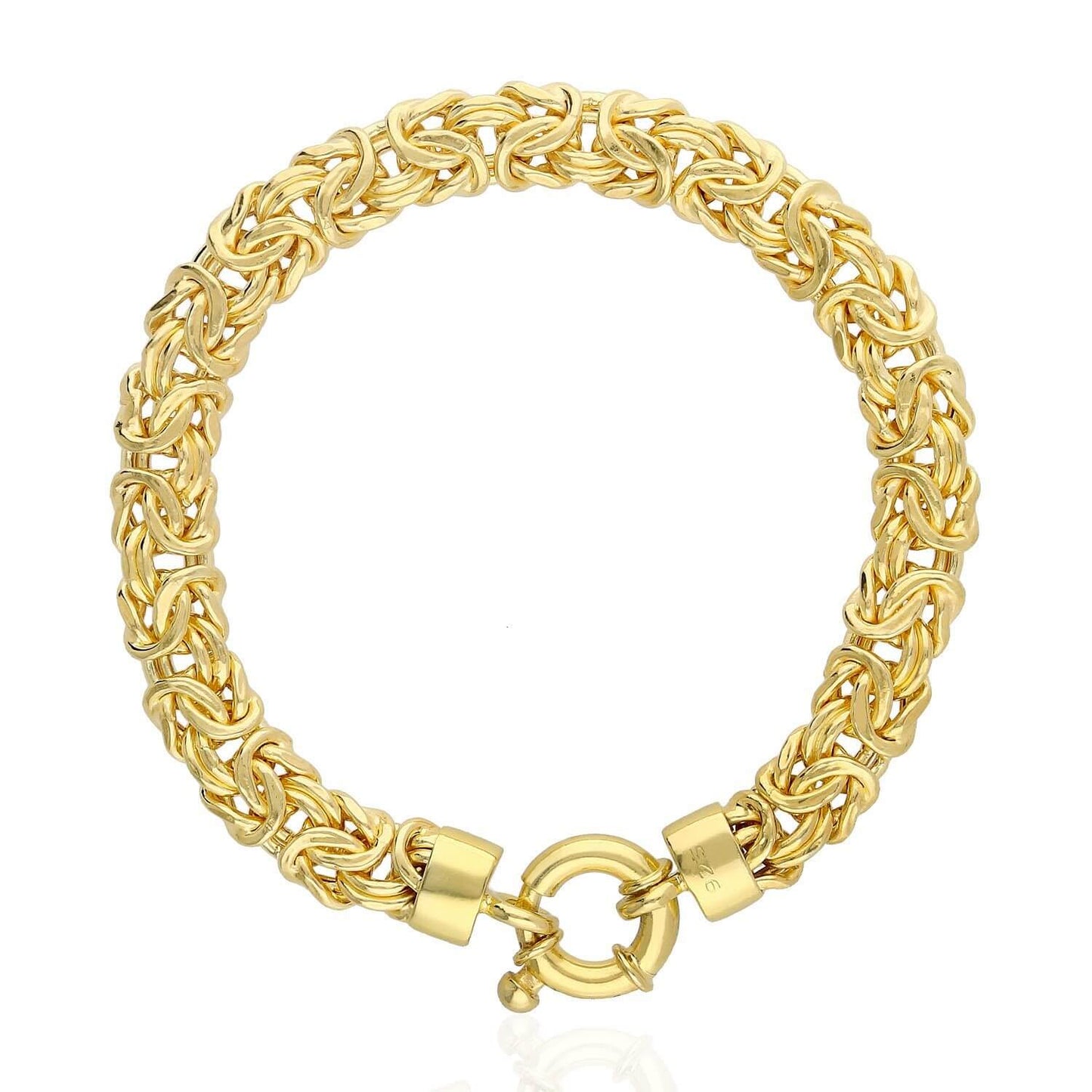 Yellow White Gold Over Sterling Silver 8mm Byzantine Bracelet 7.25"